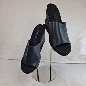 Aerosoles Women's Pierce Wedge Sandal Black Pu Leather Quilted Size 9W